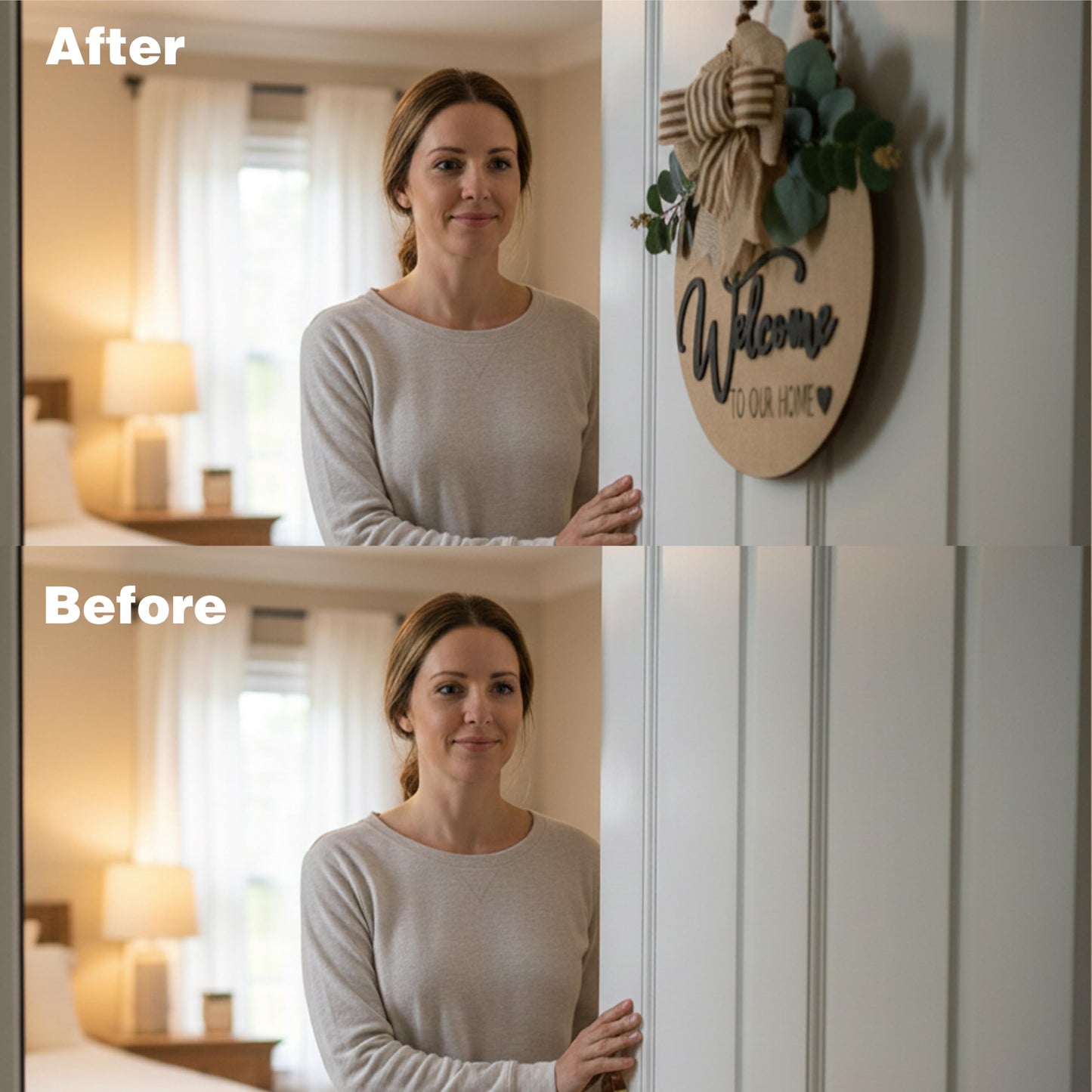 Condorpasea 3D Welcome Sign for Front Door | Home/Farmhouse Porch Décor Wooden Hanging Sign with Artificial Leaves and Rustic Beads | Christmas Classroom |12" Round