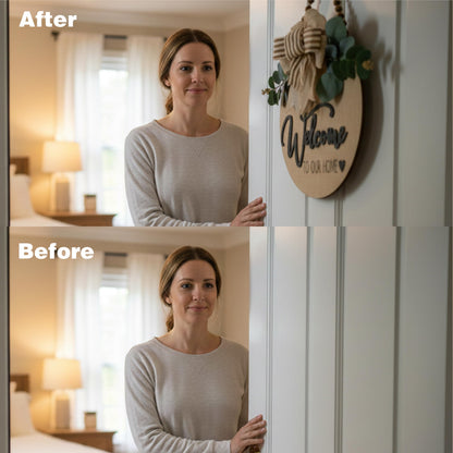 Condorpasea 3D Welcome Sign for Front Door | Home/Farmhouse Porch Décor Wooden Hanging Sign with Artificial Leaves and Rustic Beads | Christmas Classroom |12" Round