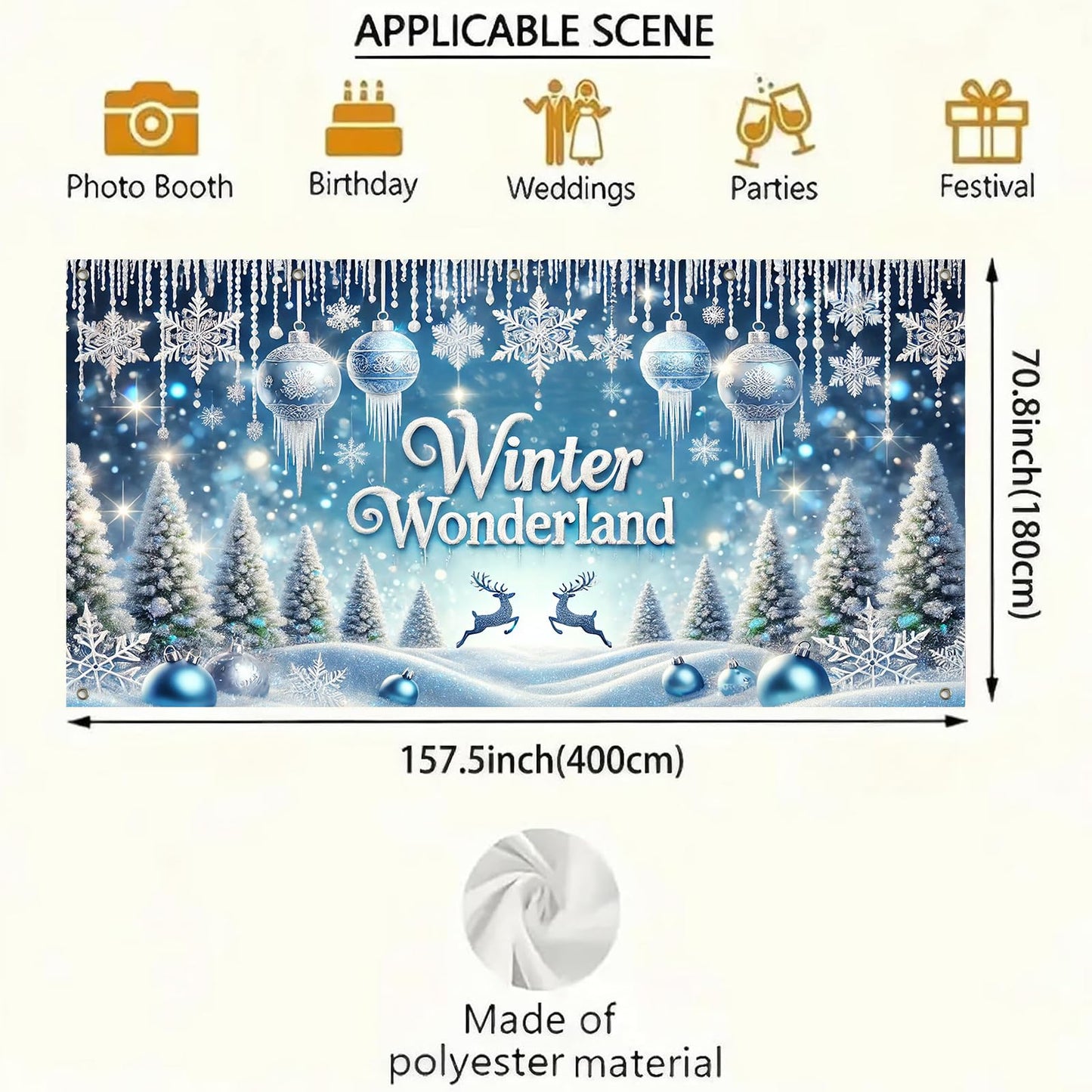 HOMETITUTE Winter Wonderland Garage Door Banner 13x6ft Snowy Landscape Decoration Frost Covered Trees Photo Prop Background for Peaceful Holiday Outdoor Festive Display Party Supplies