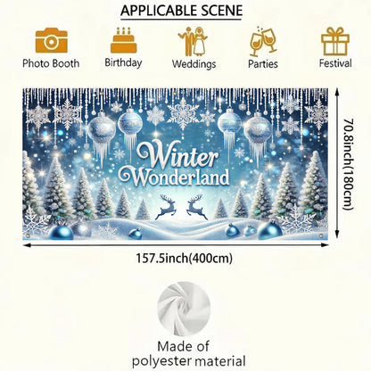 HOMETITUTE Winter Wonderland Garage Door Banner 13x6ft Snowy Landscape Decoration Frost Covered Trees Photo Prop Background for Peaceful Holiday Outdoor Festive Display Party Supplies