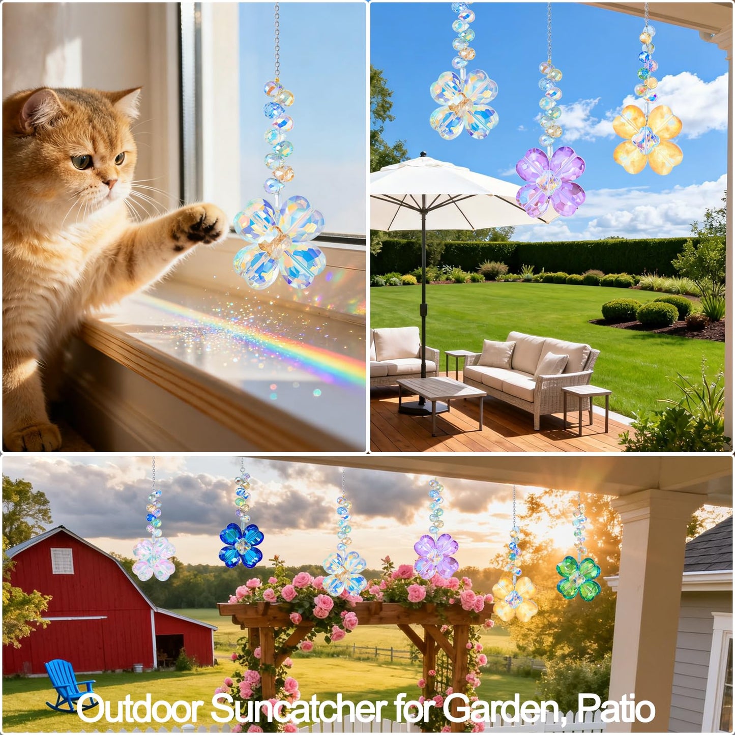 LUMITI 6pcs Crystal Clover Suncatchers Hanging Ornaments, Rainbow Maker Sun Catchers Indoor Window Outdoor Patio Garden Decor Gifts (Clover)