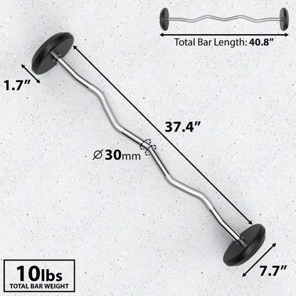 Synergee Fixed 10LB Easy Curl Bar - Pre Weighted Curved Steel Bar with Rubber Weights