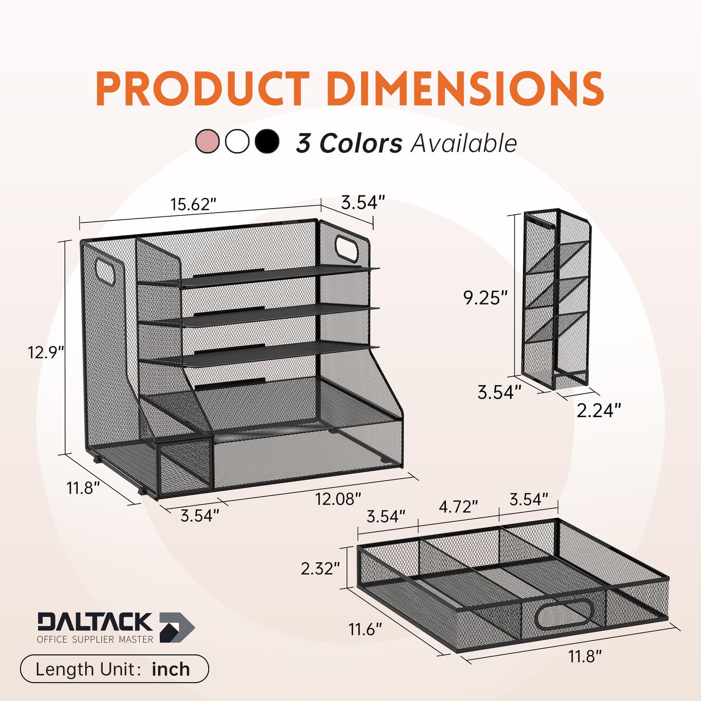 DALTACK Mesh Desk Organizer, 5-Tier Paper Letter Tray with File Holder & Pen Holder & Sliding Drawer, Desktop Organizer and Storage for Desk Accessories Office Supplies, Black