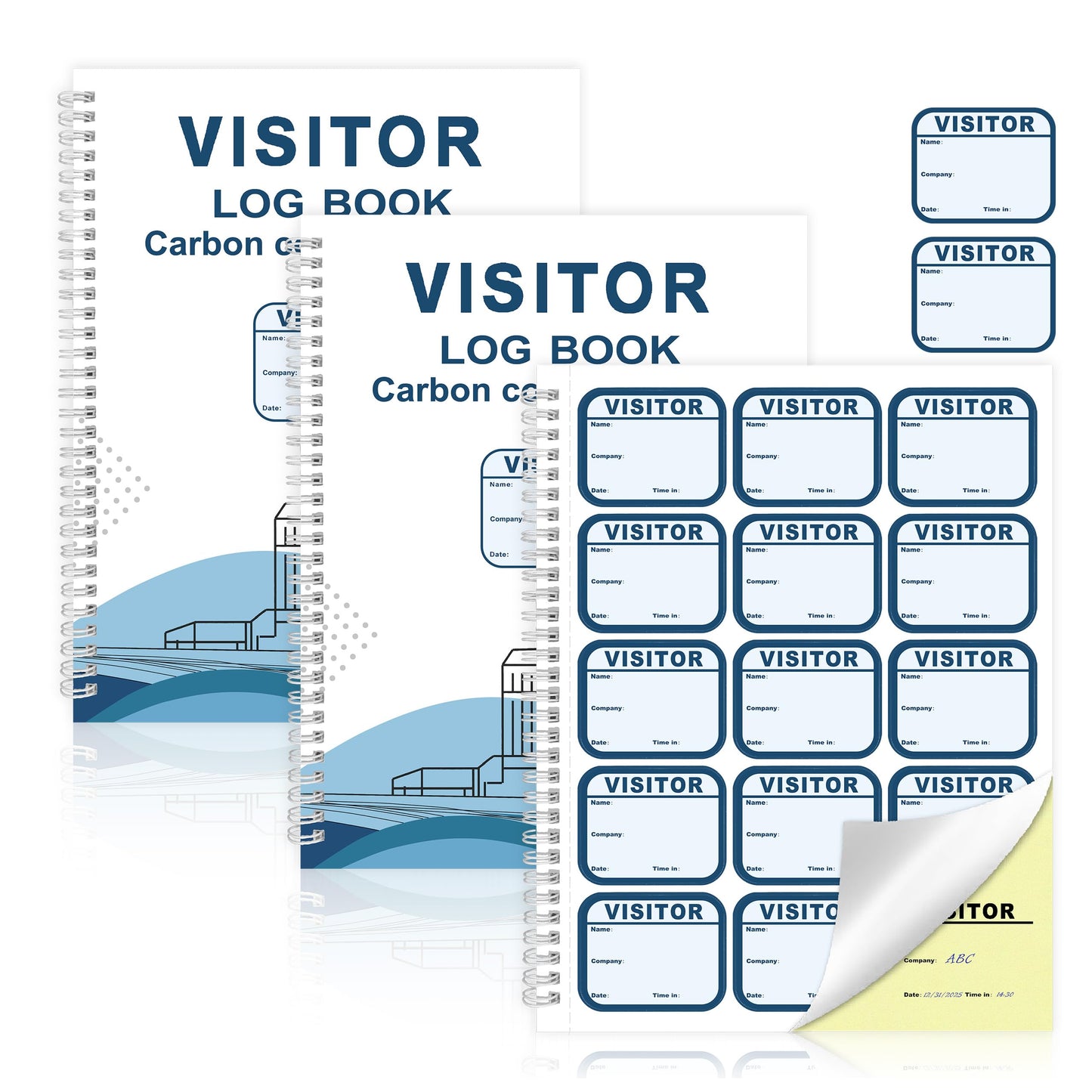 2 Pack of Visitor Badges Log with Carbon Copy Protecting Privacy Pages Visitor Stickers 8.5x11 Inch Visitor Log Book School Church Business Pass Guest Register Book - 450 Badges 60 Memo Pages (2)
