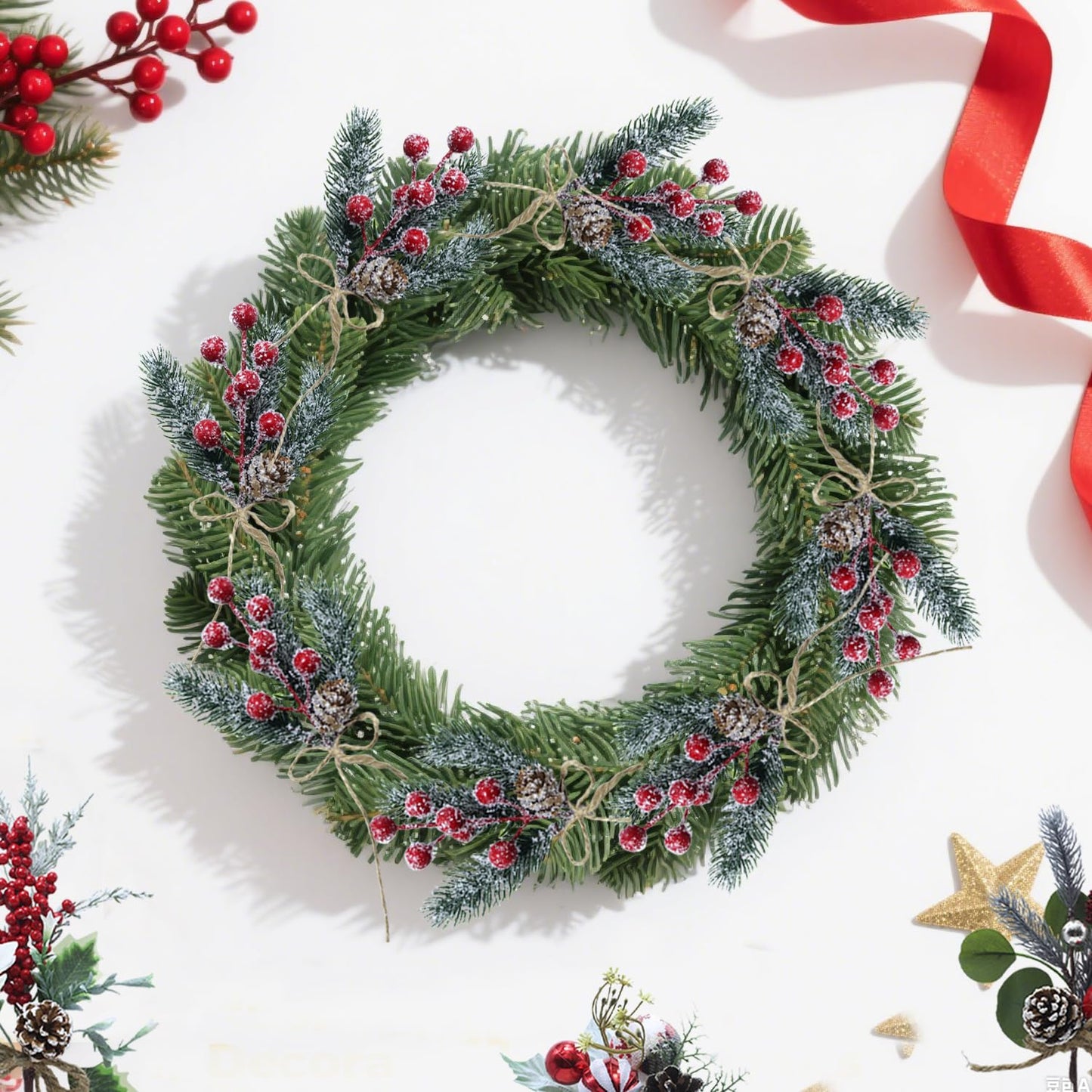 Christmas Floral Picks and Sprays, Pine Cones for Crafts, 20 Pack 8 Inch Christmas Flowers Picks, Red Berry Stems, Artificial Greenery for Holiday Wreaths, Garlands, Crafts, Gift Wrap (20)