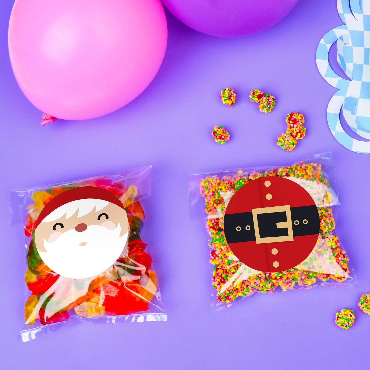 Big Dot of Happiness Jolly Santa Claus Stickers and Clear Cookie Bags, Cellophane Treat Bags 4.25x7 Inches, Holiday Christmas Party Favor Gifts for Candy or Baked Goods - 25 Count