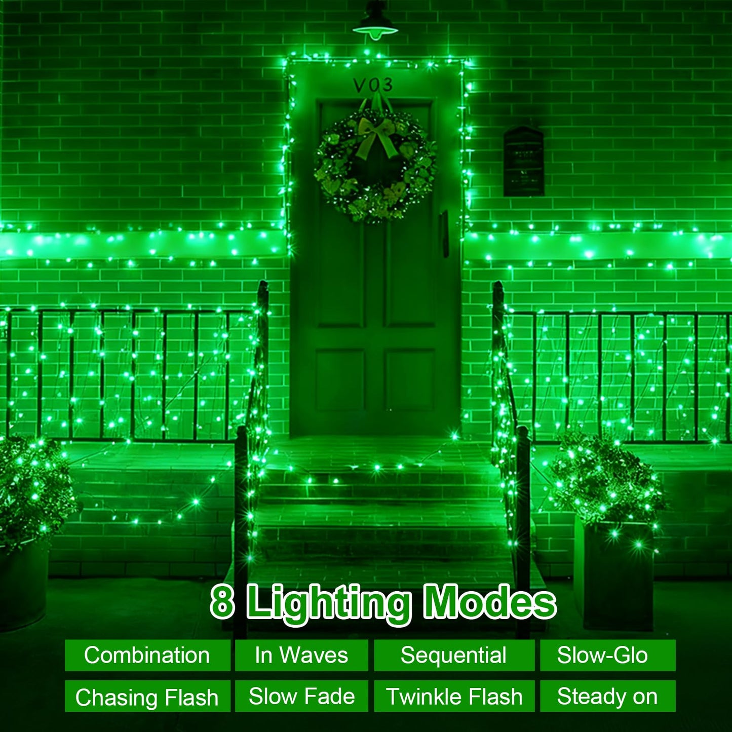 QITONG 500LED Green String Lights, 165ft Christmas Lights Outdoor Waterproof with Plug in, Green Wire Twinkle Tree Lights Indoor with 8 Modes
