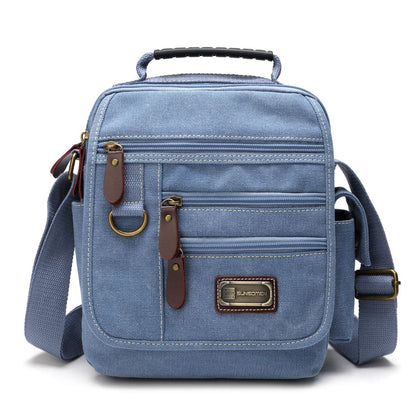 SUNSOMEN Mens bag Canvas Shoulder Bag Small Messenger Crossbody Work Bag Vintage Multi-function (Light blue)