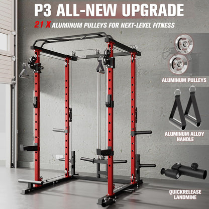 RitFit Squat Rack Power Cage Home Gym Package, Includes 1200LBS Power Rack with Cable Crossover System, Weight Bench, Weight Plate Set with Olympic Barbell (Package 2.0K (Bumper Plate 340LBS))-Orange