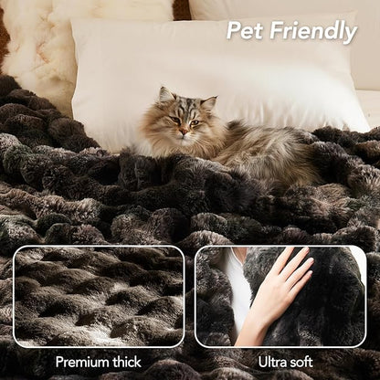 L'AGRATY Faux Fur Throw Blanket: 60" x 80" Luxury Soft Fluffy Thick Rabbit Fur Blankets for Twin Bed Couch - Cozy Plush Bubble Blankets for Home Decor: Warm Flannel Fleece Decorative Blanket