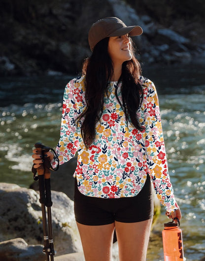 Women's Sun Shirts UPF 50+ Long Sleeve UV Protection Shirt Lightweight Quick Dry Workout Hiking Tops for Women(Pink Floral,XXXL)