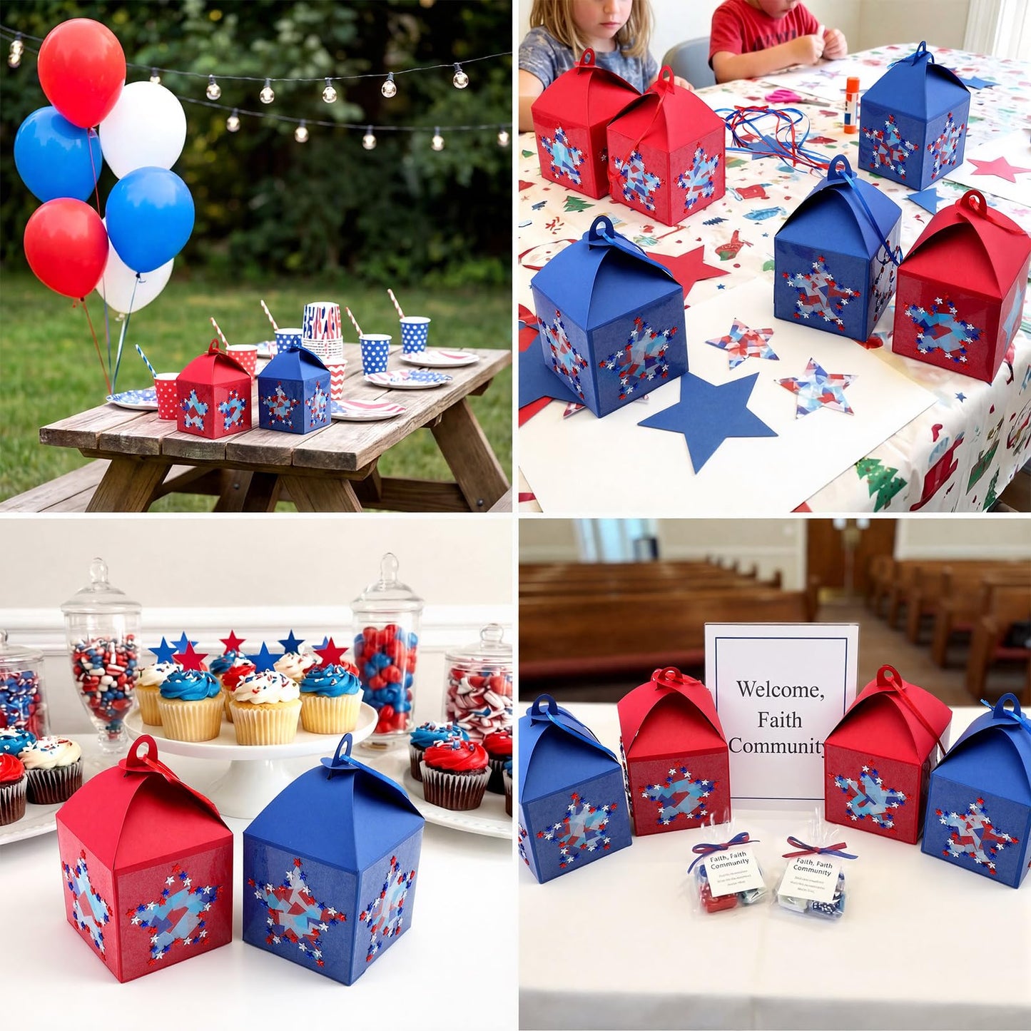 Maitys 16 Sets 4th of July Patriotic Hanging Paper Lantern Craft Kit, 250th Anniversary Red Blue DIY Lantern Ornaments with Stars Design for Independence Day Home Party Decorations