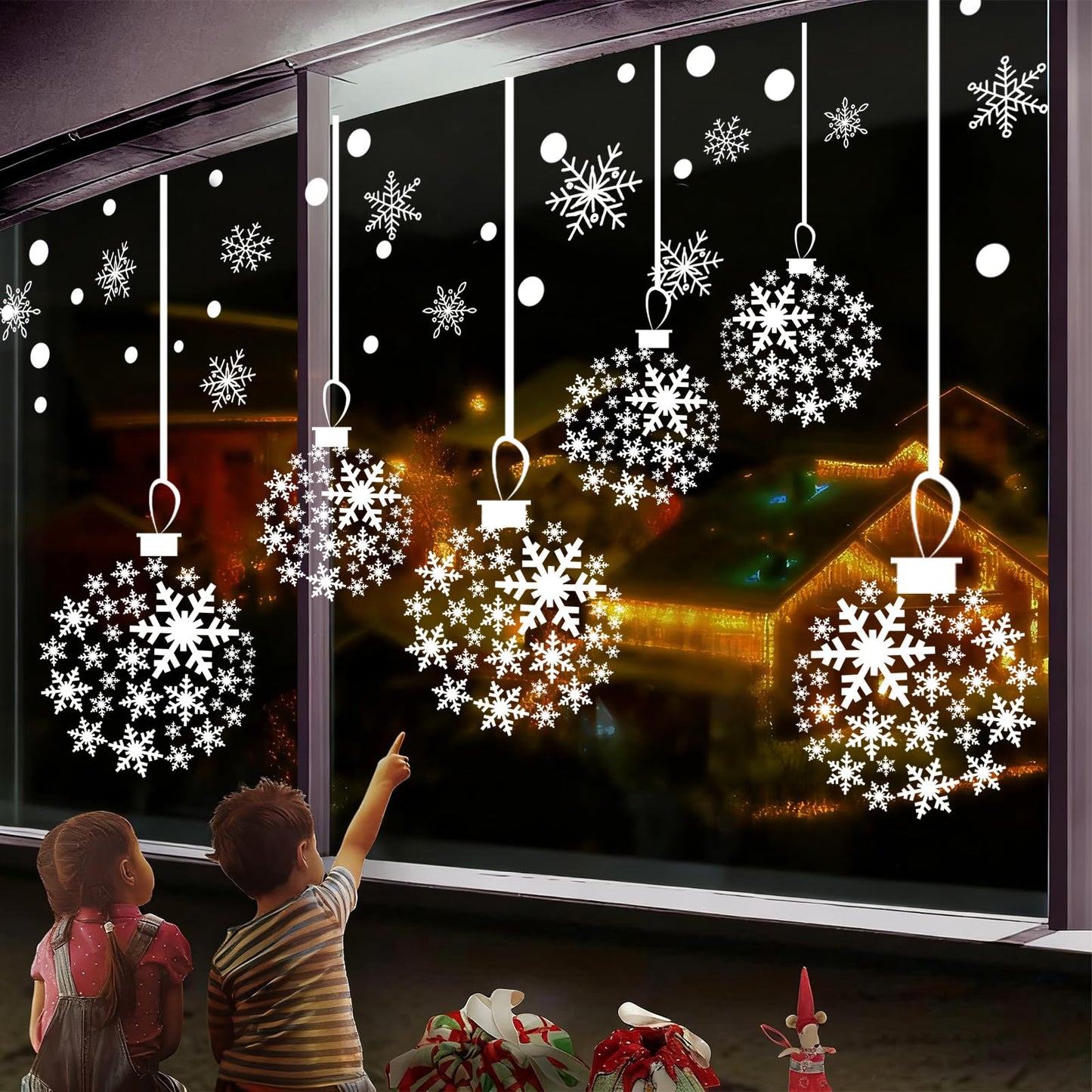 Christmas Window Clings,Xmas Tree Ball Snowflakes Window Stickers,Snowflake Window Clings Stickers for Glass, Xmas Decals Decorations Indoor Holiday (A1 Christmas)