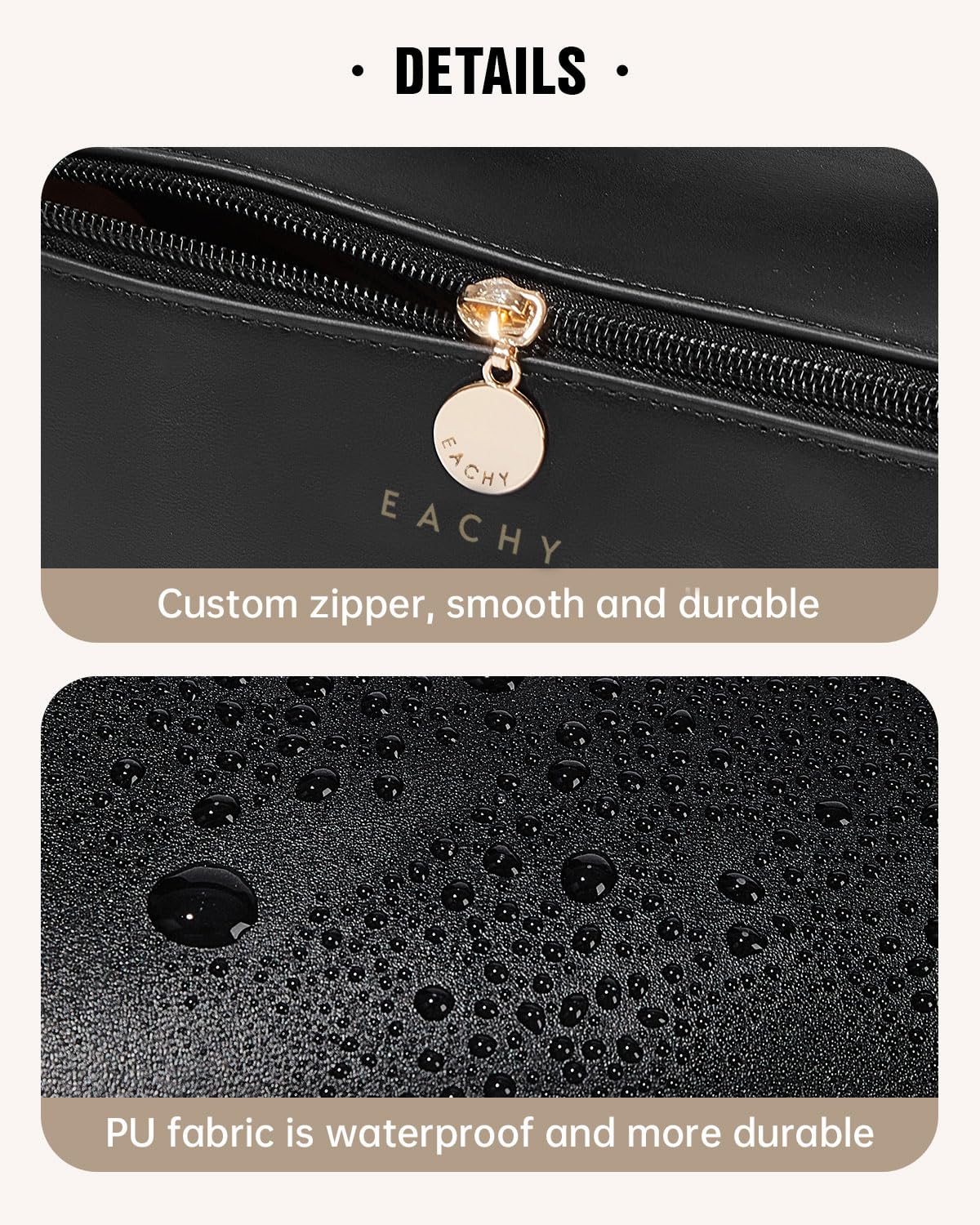 EACHY Travel Makeup Bag,Large Capacity Cosmetic Bags for Women,Waterproof Portable Pouch Open Flat Toiletry Bag Make up Bag with Divider and Handle, Gifts for Women (Black, Medium)