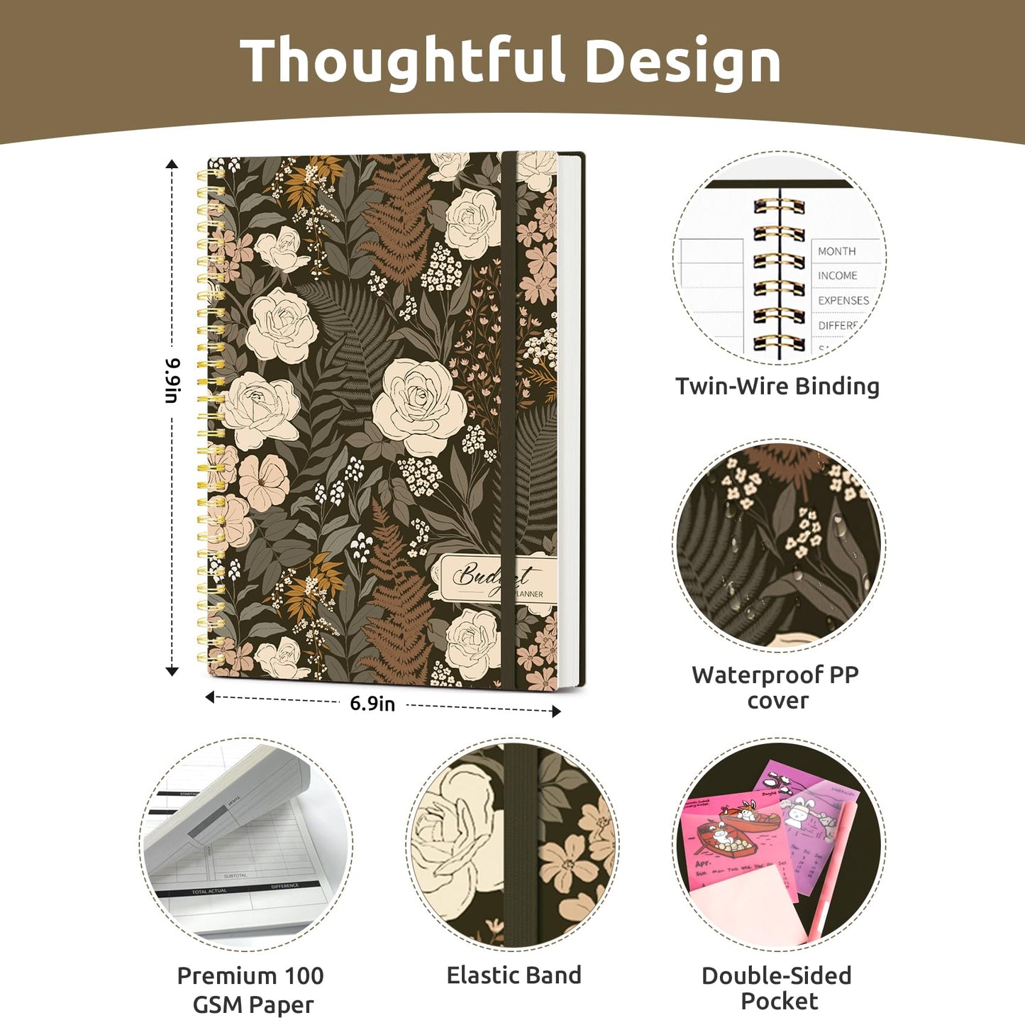Aesthetic Budget Planner - Monthly Finance Planner with Expense Tracker, Undated Bill Organizer, Budget Notebook to Manage Your Finances, Account Budget Book - Wild Rose