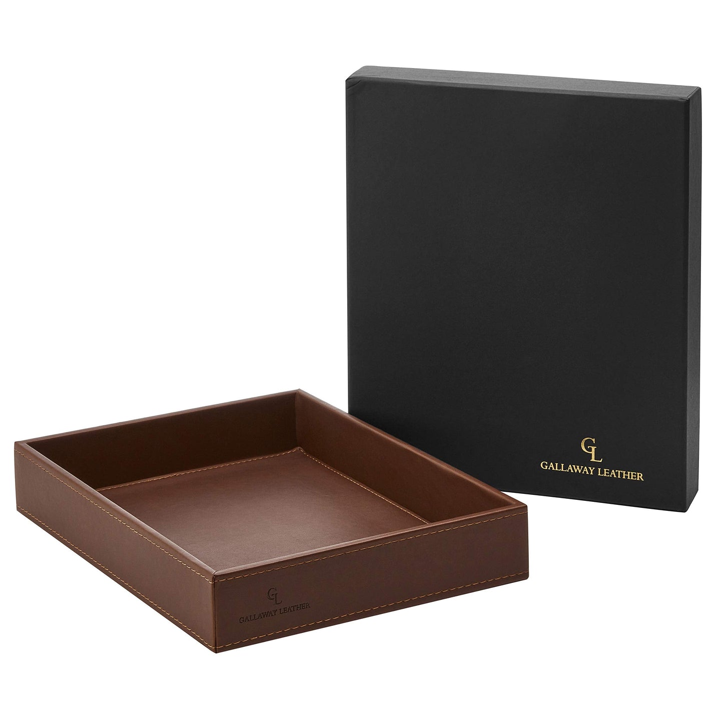 GALLAWAY Leather Valet Tray for Men - Nightstand Organizer EDC Tray for Wallet and Keys - Bedside Dresser Catch All Dump Key Bowl for Entryway Table, Dark Brown