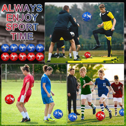 Libima 13 Pcs Soccer Ball Bulk 10 Pcs Official Size 4, 5 Soccer Ball with 2 Pump and Carry Bag Outdoor Indoor Training Practice Football Sports Party Back to School(Size5,Classic Style,Red, Blue)