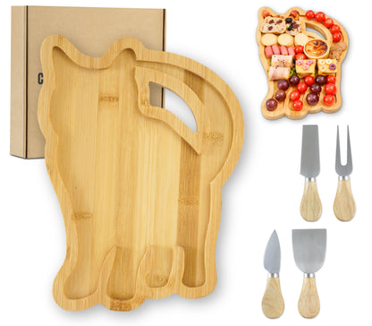 Cat Charcuterie Board,Cat Gifts for Women/Men, Cat Decor 11.81 * 8.66 * 0.78 inches Cheeses Charcuterie Wood Cutting/Serving Board Set with 4 Matching Spreaders for Housewarming Thanksgiving Christmas