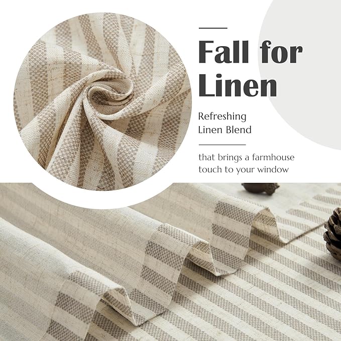 jinchan Striped Linen Kitchen Curtains 54 Inches Short Curtains Farmhouse Modern Cafe Style Window Treatments Airy Light Filtering Rod Pocket for Living Room Bathroom 2 Panels Taupe Grey