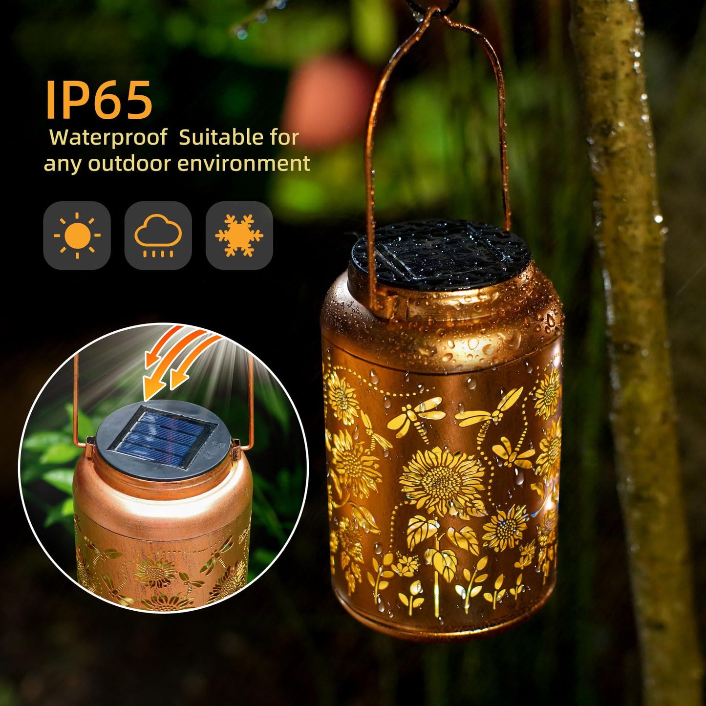 Sunflower Solar Lanterns Outdoor Waterproof Hanging Solar Lights,Gifts for Women Grandma Mom Garden Decor,Lantern Metal Decorative Yard,Patio,Lawn,Porch,Deck,Balcony