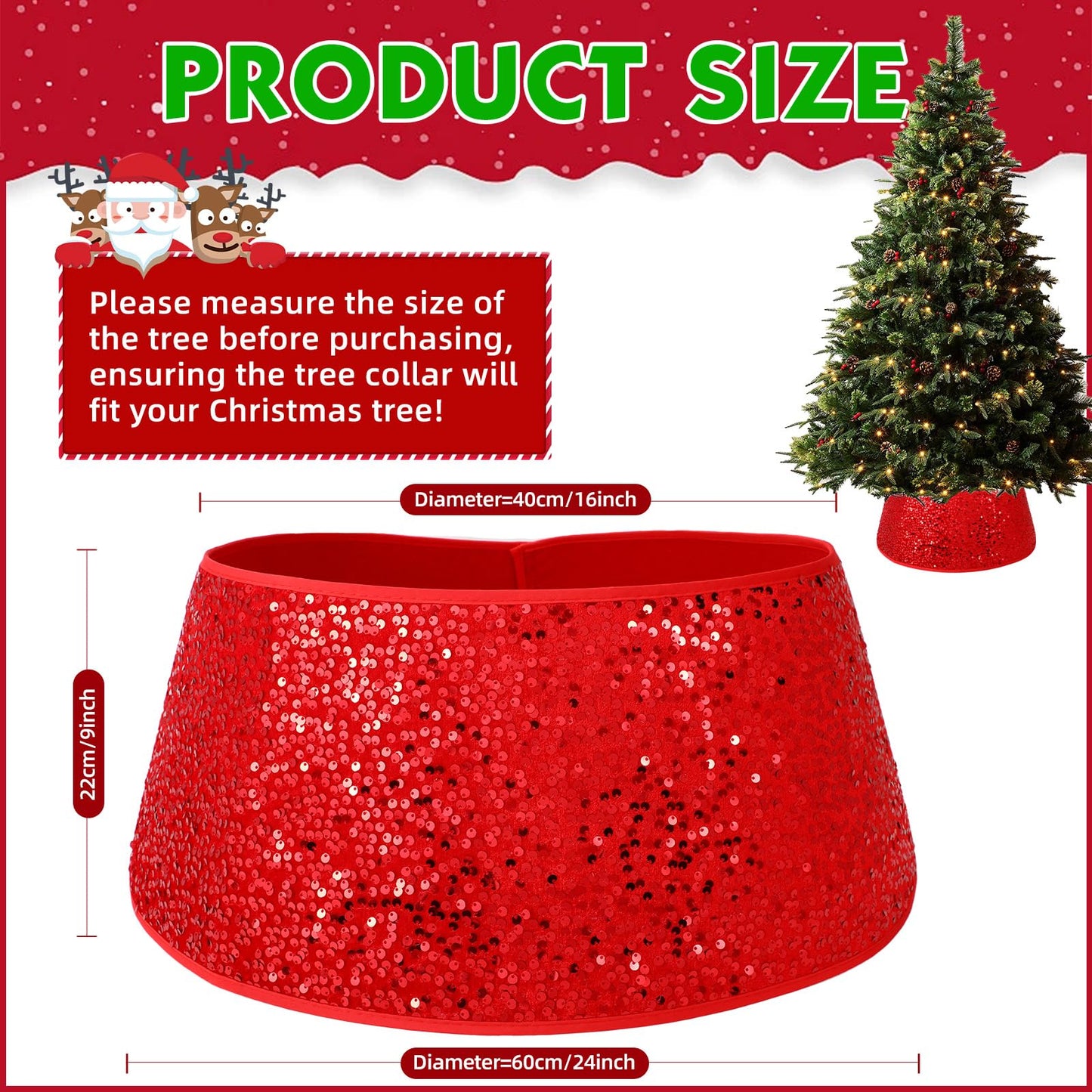 Christmas Tree Collar Burgundy Round Tree Skirt Tree Ring Sparkle Sequin for Christmas Holiday Thanksgiving Home Decor Red Gold