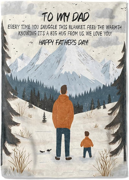 Fleece Blanket - 50x60in Dad from Daughter Birthday Heartfelt Message Throw Blankets,Mountain Landscape,Soft Cozy Lightweight, Ideal for Living Room Home Decor