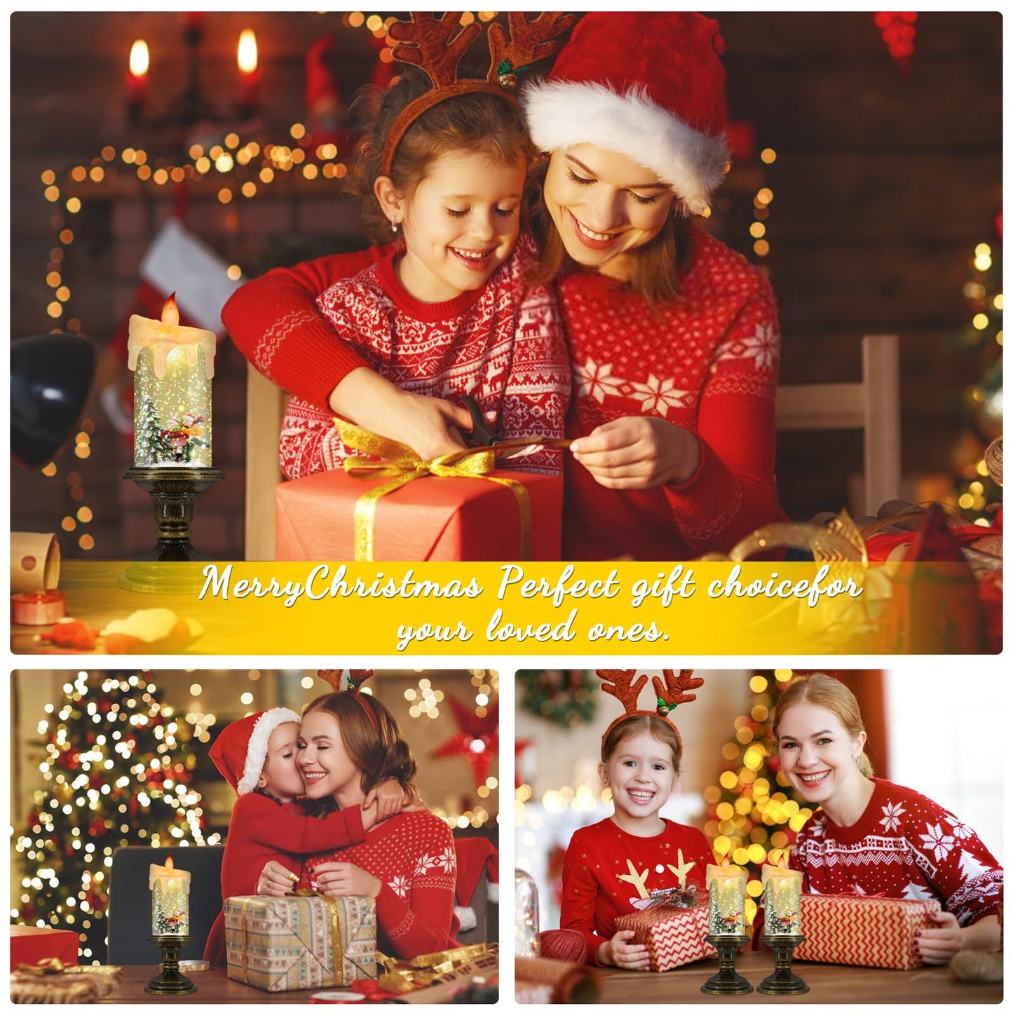 AOMIL Christmas Flameless Candles, Flickering LED Candles with Timer, Snow Globe Candle Lights for Christmas Decorations