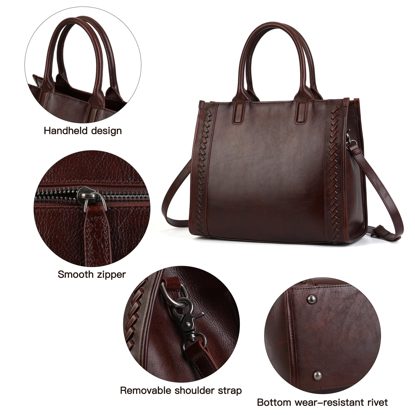 Leather Tote Bag for Women Genuine Leather Top Handle Work Tote Purse Women's Crossbody Handbags Designer Satchel Hand bags Coffee
