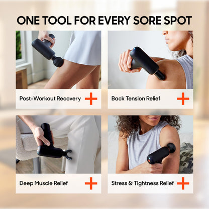 Sharper Image PowerBoost Core Mini Massage Gun [2026 Version] Deep Tissue Percussion Massager with 6 Speeds for Back & Full Body Muscle Pain Relief, Portable with 4 Attachments & Carry Pouch