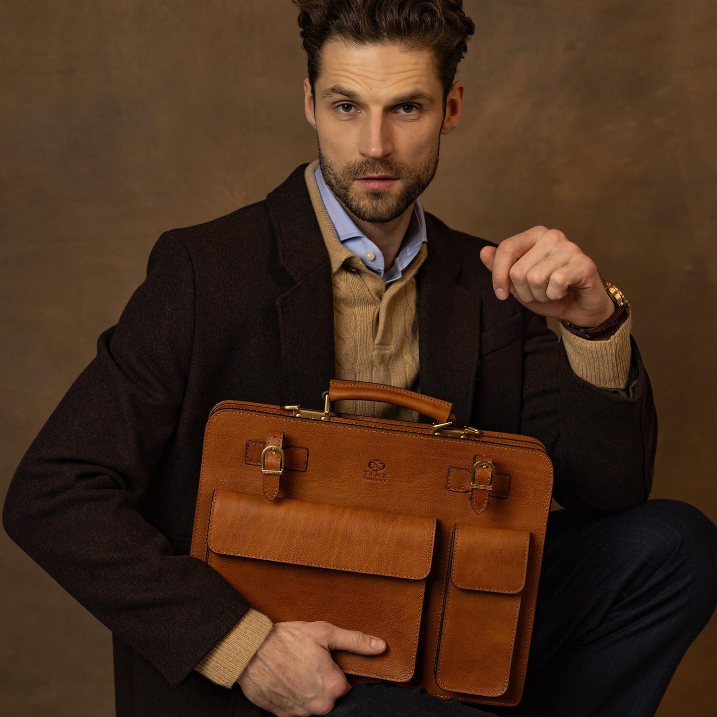Time Resistance Leather Briefcase - Classy Leather Bag for Men - Business Briefcase - Vintage Bag made in Italy