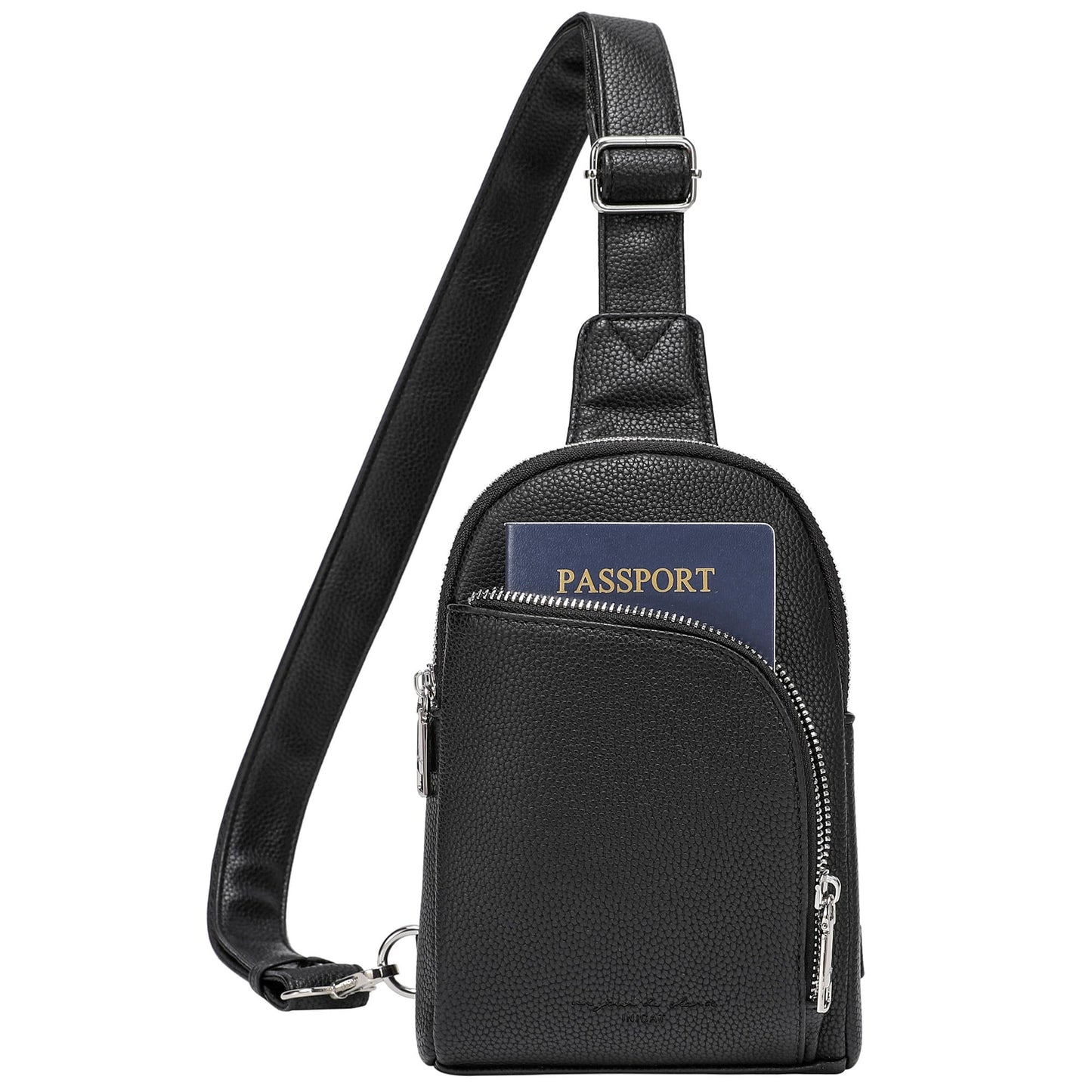 INICAT RFID Blocking Sling Bag, Anti Theft Crossbody Bag for Women Compact Travel Purses Vegan Leather (Black)