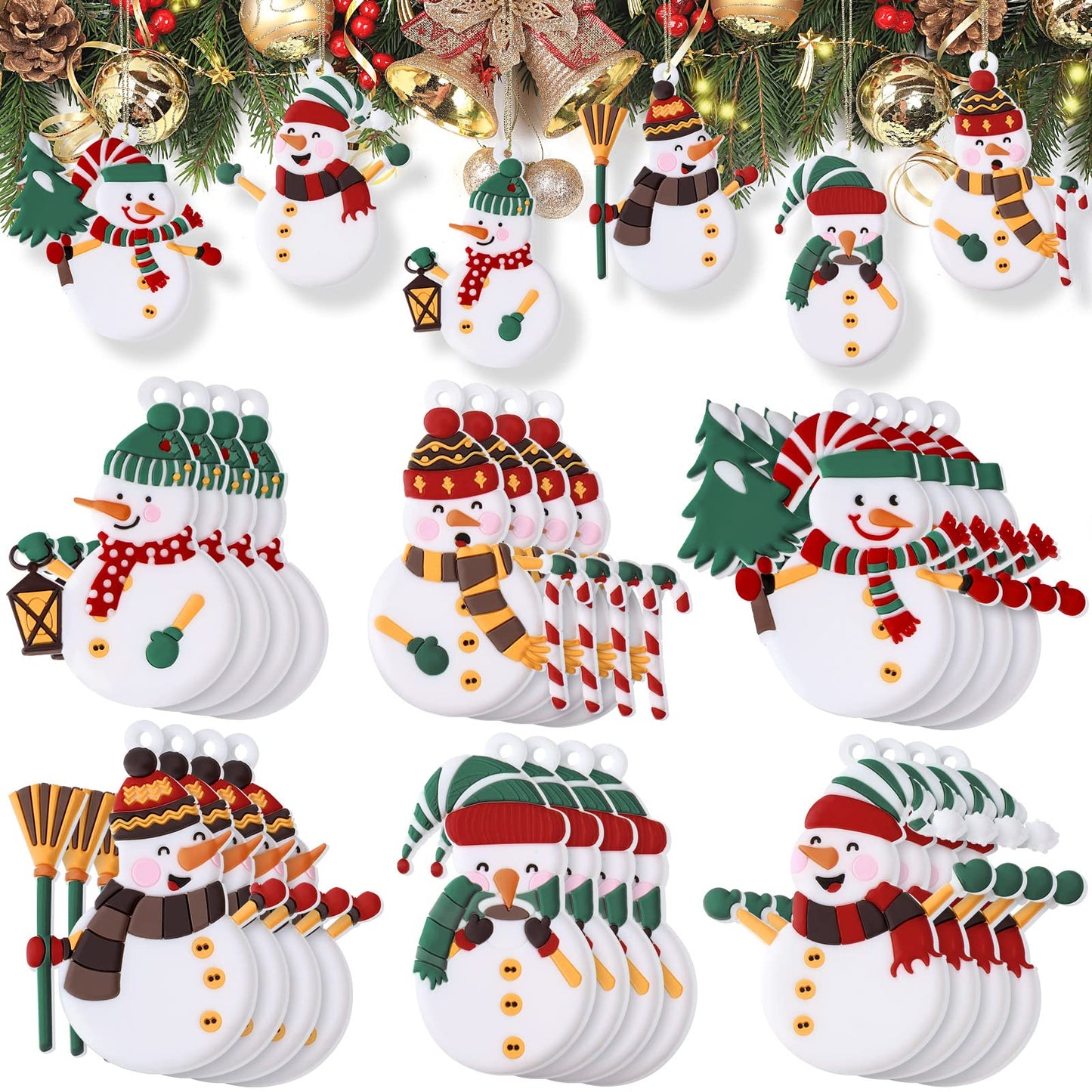 Zhanmai 24 Pieces Christmas Snowman Ornaments for Christmas Tree Decorations Cute Xmas Hanging Ornaments Traditional Xmas Tree Party Decors