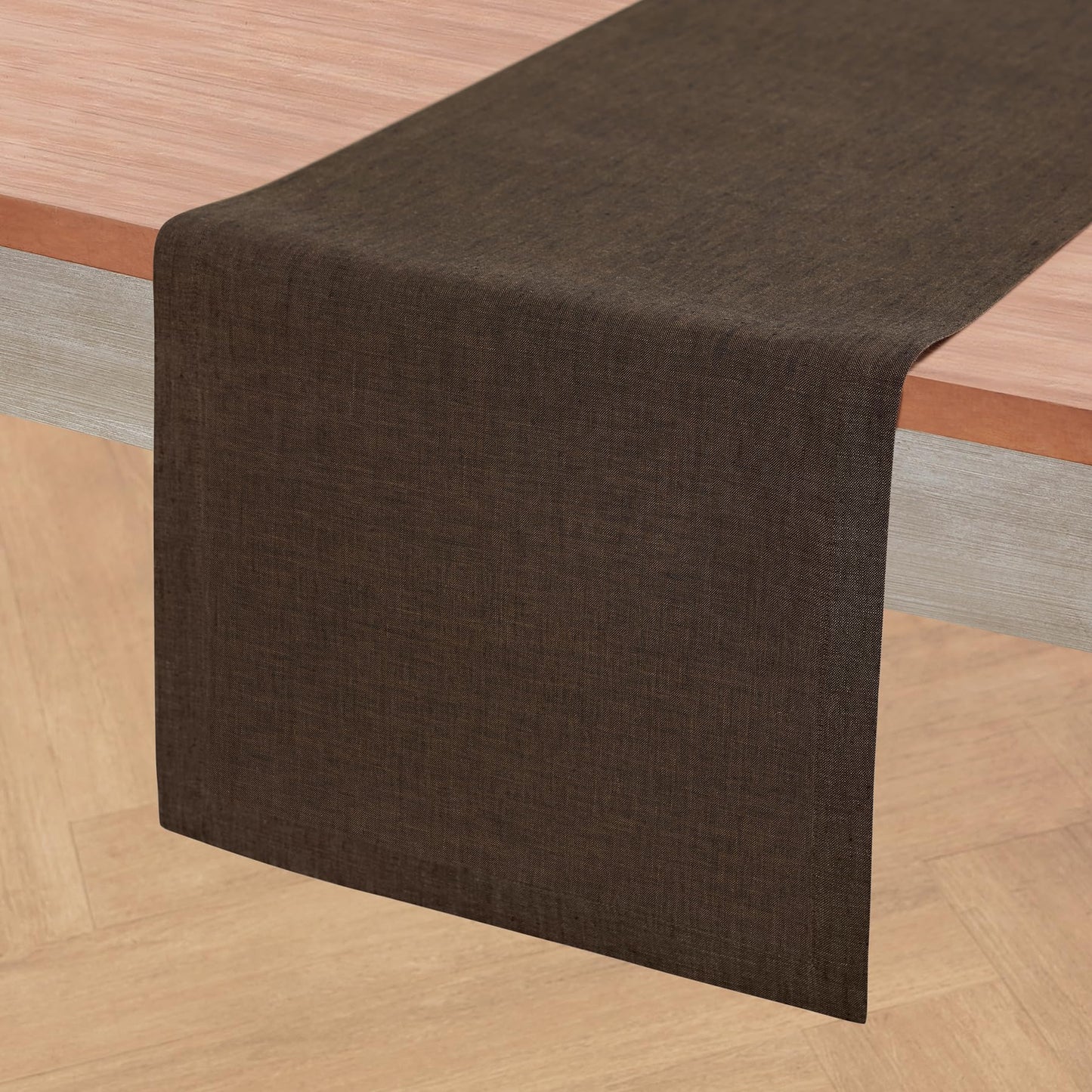 Solino Home Linen Table Runner 72 Inches Long - Athena, 100% Pure Linen Chambray Brown Dining Table Runner 14 x 72 Inch - Handcrafted and Machine Washable