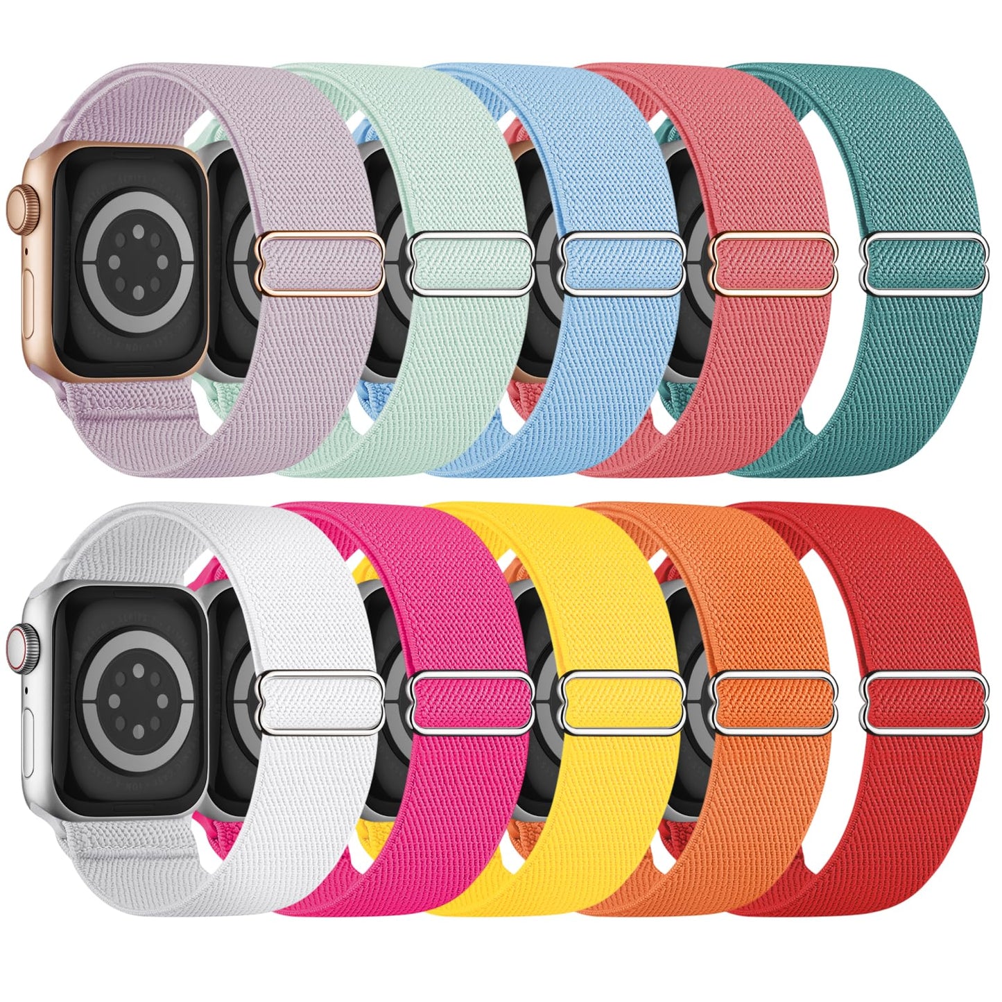10 Pack Stretchy Bands Compatible with Apple Watch Band 40mm 38mm 41mm 42mm 44mm 45mm 46mm 49mm Women Men, Water-Resistant Solo Loop Elastic Sport Straps for iWatch Series 11 10 9 8 7 6 5 4 3 SE Ultra