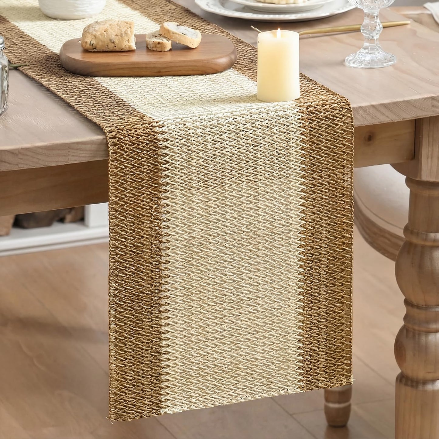 Artoid Mode Burlap Brown Farmhouse Rustic Paper Braided Table Runner, Seasonal Christmas Woven Kitchen Dining Table Decoration for Home Party Decor 12x72 Inch