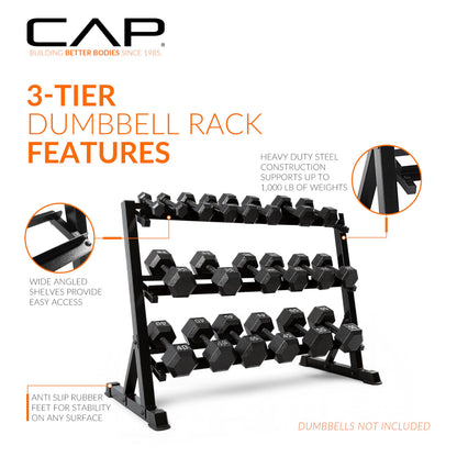 CAP Barbell Heavy-Duty 3-Tier Dumbbell Rack for 5-50 Pound Dumbbell Pairs, 51" Long