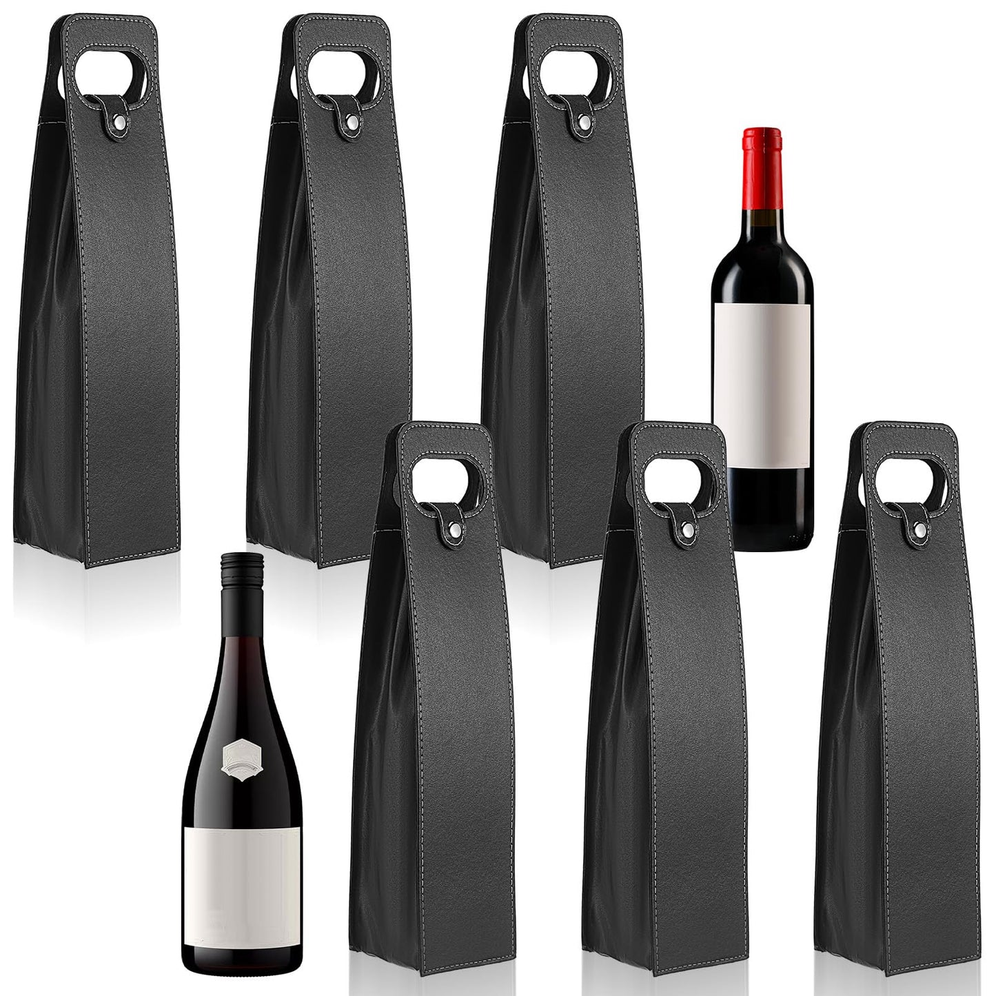 JIEYAO 6 Pack PU Leather Wine Tote Bags, Reusable Single Bottle Gift Bags Black Champagne Beer Carrier Case Holder for Wedding Birthday Christmas