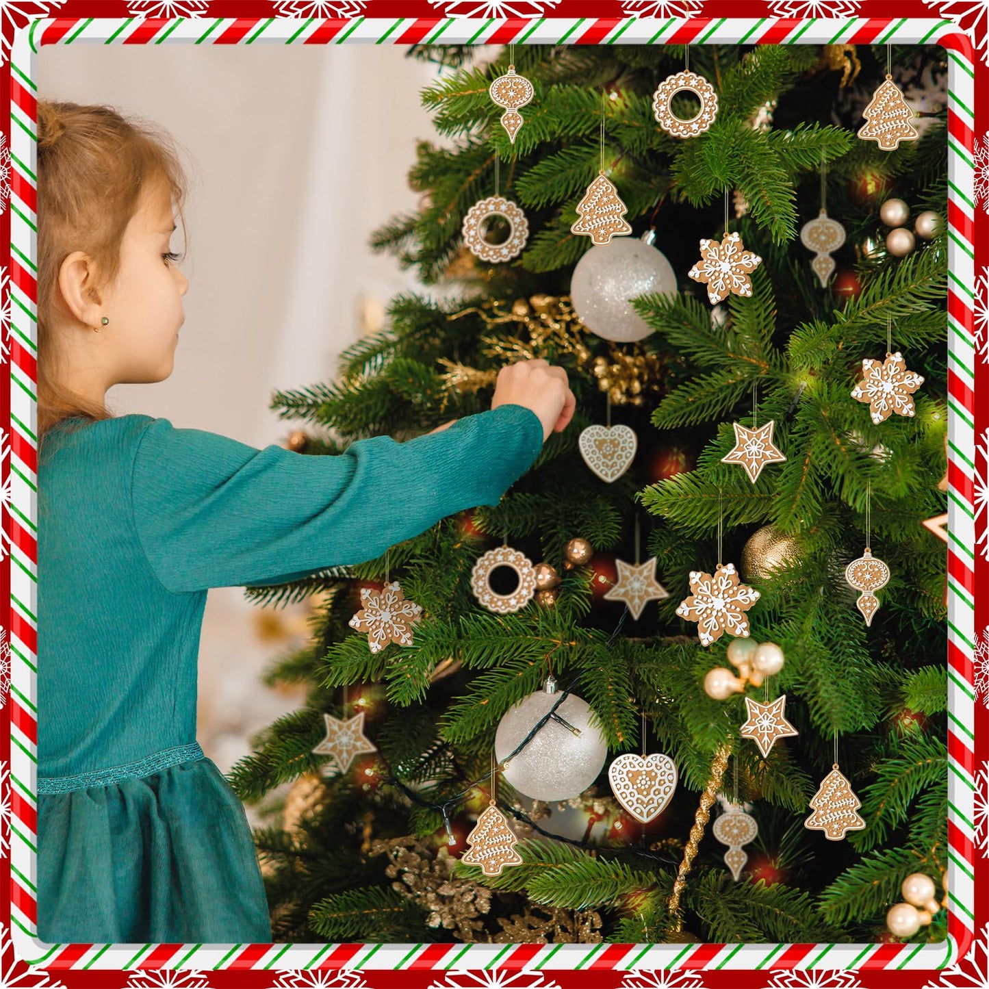 Shellwei 24 Pcs Gingerbread Cookie Ornaments Cookie Christmas Tree Ornaments Bulk Gingerbread Christmas Tree Decorations Rustic Hanging Decor for Xmas Indoor Home