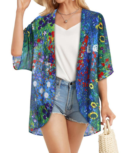 Summer Kimono Cardigan for Women Sheer Hawaii Tops Casual Open Front Swimwear Shirts Beach Cover ups (Green Daisy,3XL)