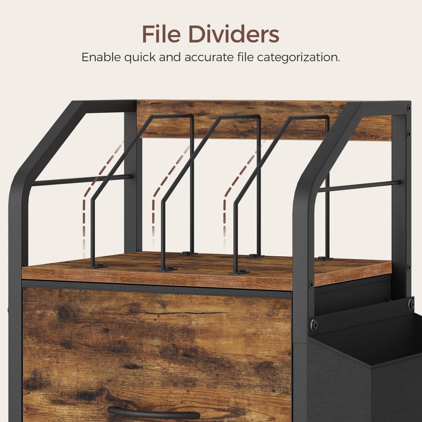 MAHANCRIS Small File Cabinet, Rolling Filing Cabinet for Under Desk with Divider, Single Non-Woven Fabric Drawer File Organizer for A4/Letter Size Documents, Under Desk Storage, Rustic Brown FCHR3001
