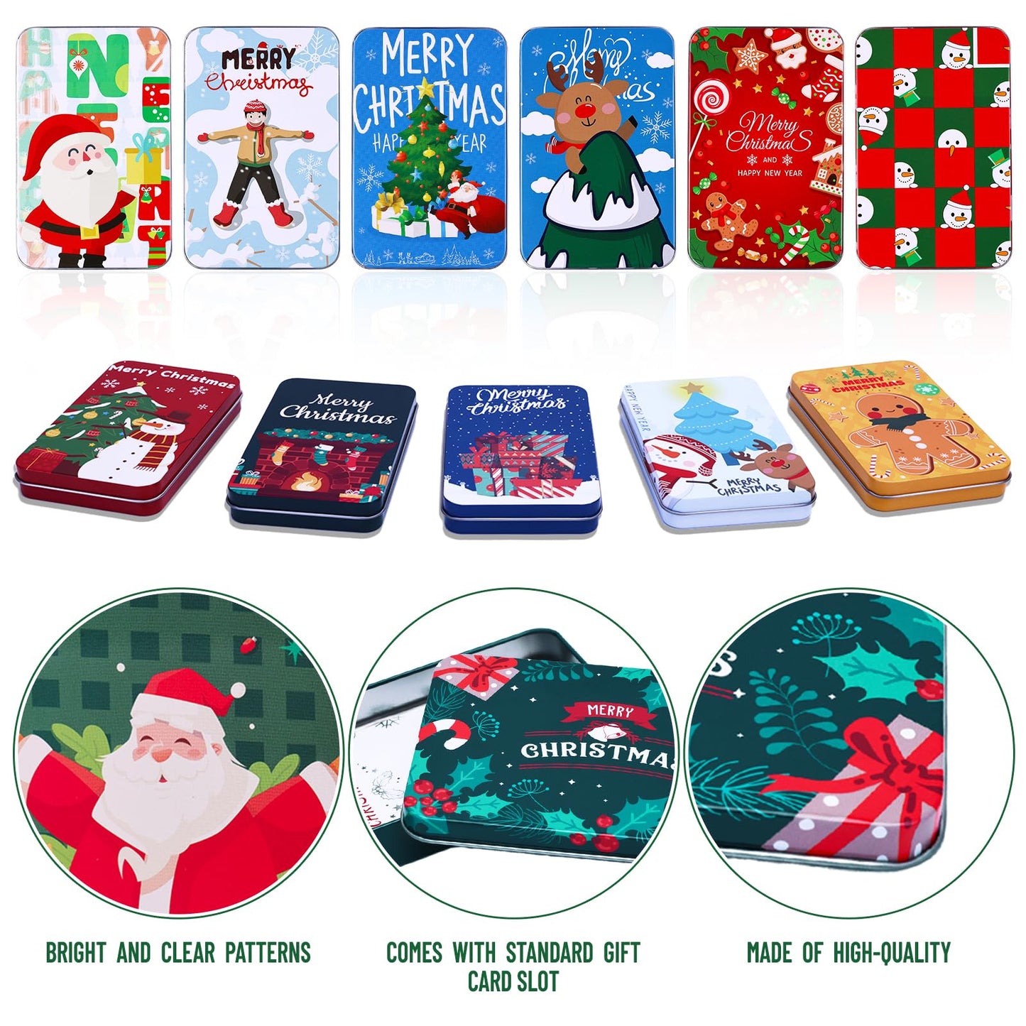 MGparty 24 PCS Christmas Gift Card Tin Boxes with Lids, Small Metal Holiday Gift Card Holders for Candy Cash Jewelry, Bulk Xmas Stocking Stuffers & Christmas Party Favor Gift Set