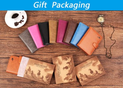 Passport Holder Cover Wallet RFID Blocking Leather Card Case Travel Accessories for Women Men (#Blue)