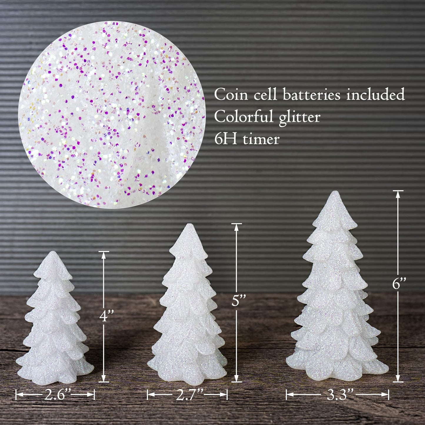 Yongmao Glittering White Christmas Tree Shaped Flickering Flameless LED Candles with Timer, Real Wax Battery Operated for Home Party Decoration and Gift (Set of 3)
