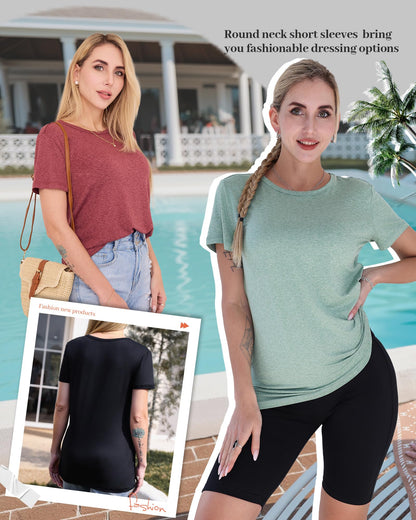 GAYHAY T-Shirts for Women - Black Short Sleeve Basic Tees Soft Crew Neck Trendy Summer Tops for Casual Vacation 2025
