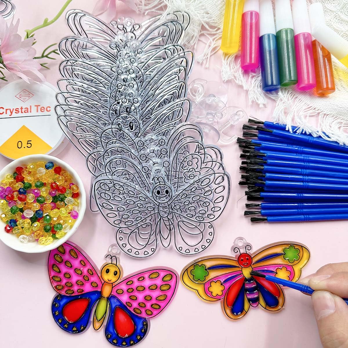 30 Sets Suncatcher Kit Butterfly Suncatchers Window Art Paint Sun Catcher DIY Craft Kits Butterfly Suncatcher Kit for Outdoor Spring Summer Decoration Home Activity Art Project Birthday Party Favors