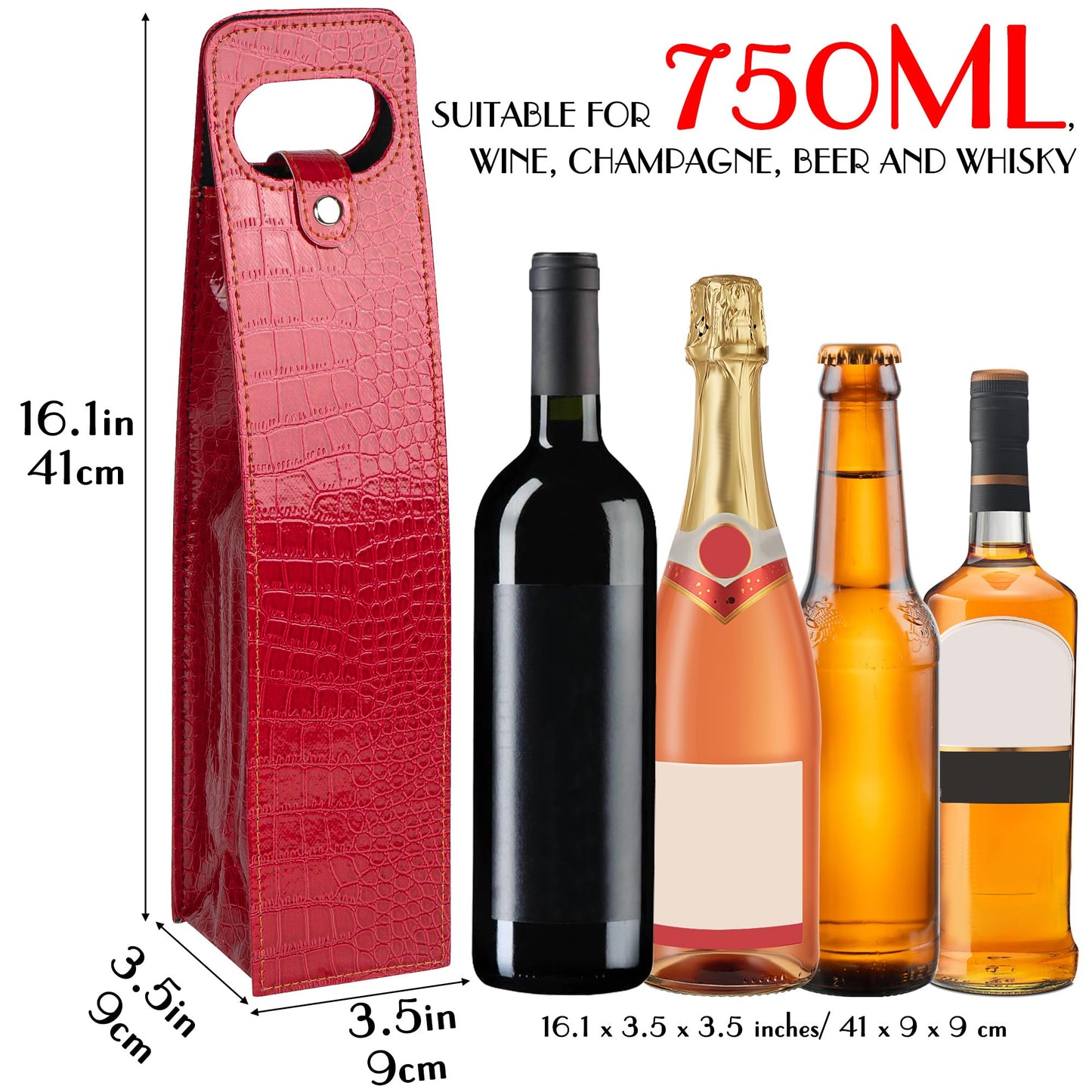 JANKINGS Gift Bags For Wine Bottles, Reusable Leather Wine Tote Carrier, Single Bottle Champagne Gift Bags Carrier for Birthday, Wedding, Party (4Pcs 2 Red+2 Black)