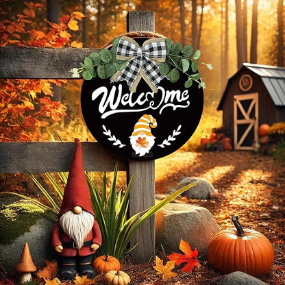 Interchangeable Welcome Sign for Front Door - 12 Inches Seasonal Gnome Decor - Wooden 4th of july Decorations for Home Classroom - Summer Wreath House Warming Gifts New Home
