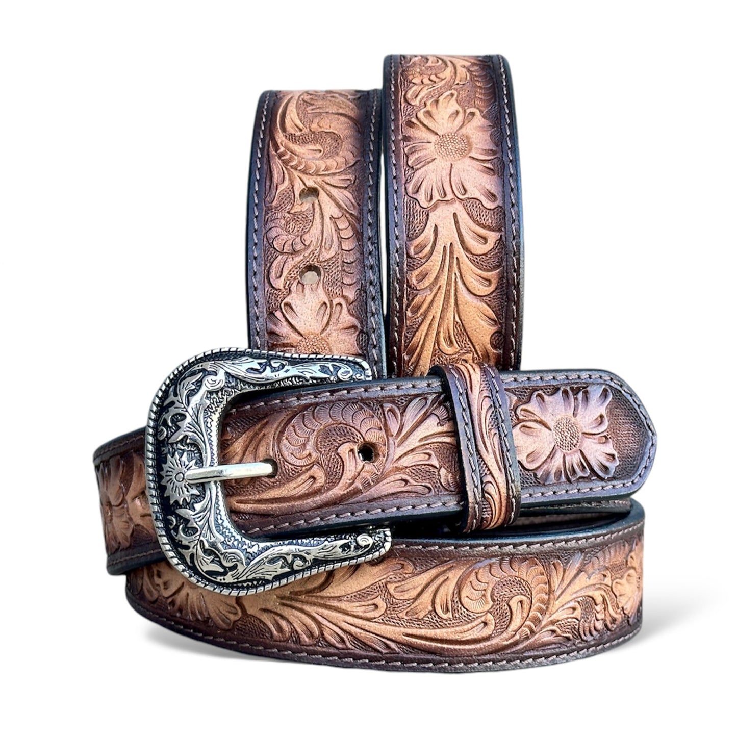 DANIEL'S ARTPLANET Western Belt for Men Full Grain One Piece Leather Belt Tooled Handmade with Buckle Engraved 1.5” Wide (34)