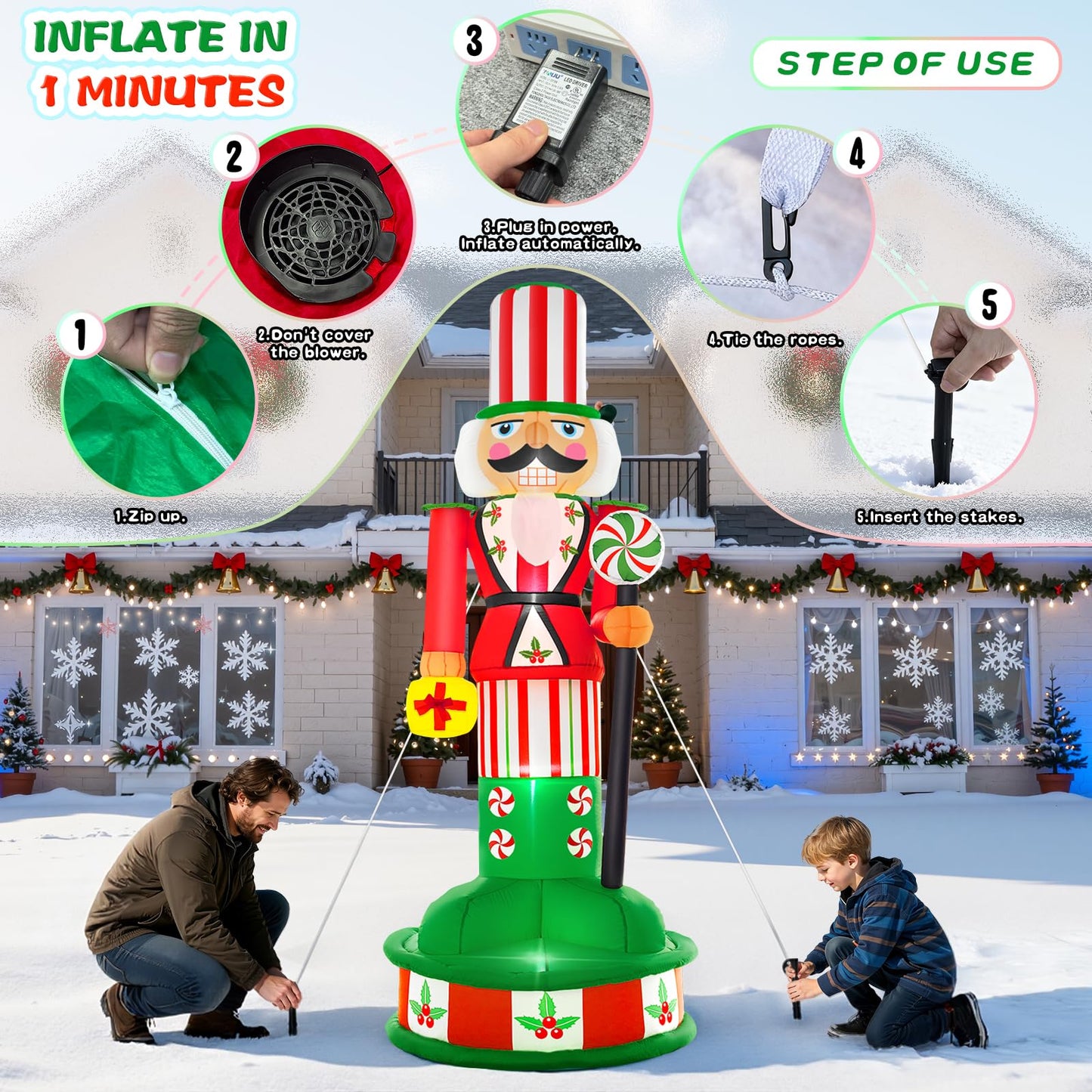 Spinosaurus 8FT Christmas Inflatable Outdoor Decoration Inflatable Nutcracker Blow Up Nutcracker Decor with Lights for Yard Lawn Garden