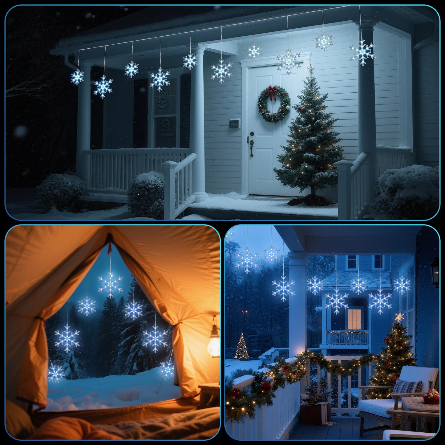 Christmas Snowflake Icicle Lights,9 ft 150 LEDs Curtain Lights with 10 Drops, 3 Strands Connectable, Waterproof Twinkle Effect Icicle Fairy Light for Eaves Window Yard Indoor Outdoor Xmas Tree